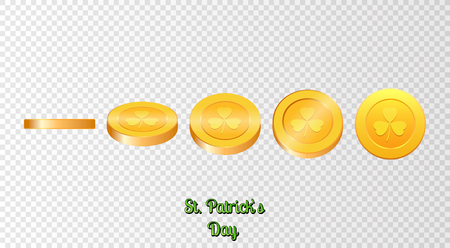 Gold coins with clover. Saint Patrick`s Day vector coins.のイラスト素材