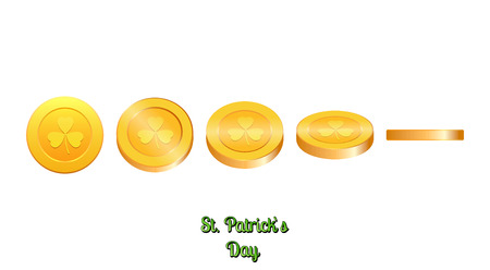 Gold coins with clover. Saint Patrick`s Day vector coins.のイラスト素材
