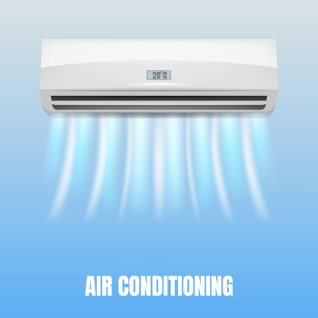 Conditioner. Realistic air conditioner with flows of cold air. Isolated conditionerのイラスト素材