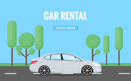 Car rent. Modern automobile in trendy style with typography for advertisement, web projects etc. Banner of car rental concept.のイラスト素材