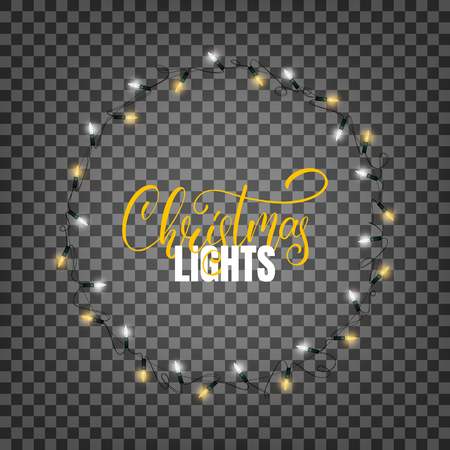 Christmas lights. Realistic design elements for Xmas. Glowing lights for winter holidays. Shiny garlands for Christmas and New Year.のイラスト素材