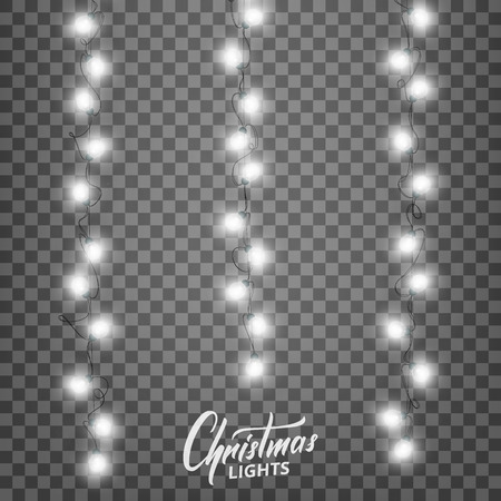 Christmas lights. Realistic decoration design elements for Xmas. Garlands of glowing lights for winter holidays. Shiny garlands for Christmas and New Yearの写真素材