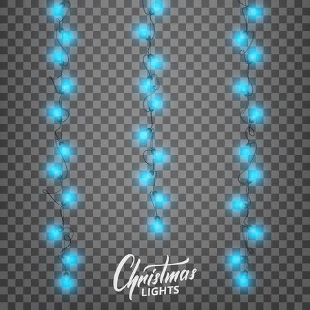 Christmas lights. Realistic decoration design elements for Xmas. Garlands of glowing lights for winter holidays. Shiny garlands for Christmas and New Yearの写真素材