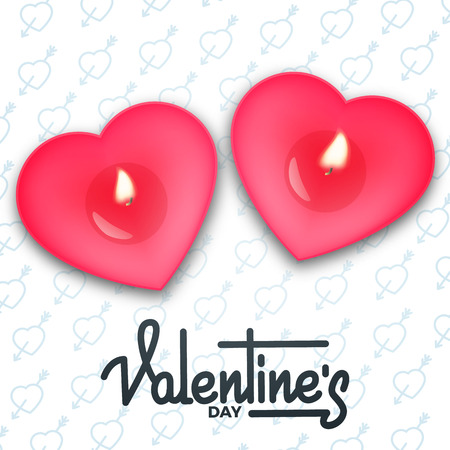 Valentines Day. Valentines Day card with script lettering and romantic heart candles.のイラスト素材