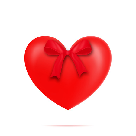 Valentines Day. Glossy heart with tied silk bow. Valentines design decorationのイラスト素材