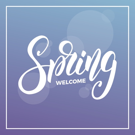 Spring. Background with script lettering We.lcome Spring and bokehのイラスト素材