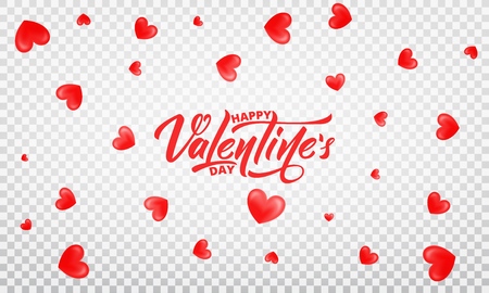 Valentines Day. Romantic background with glossy. Hearts and Happy Valentine's Day lettering.のイラスト素材