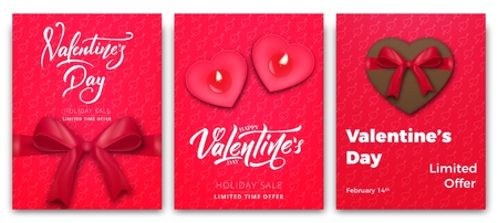 Valentine's day, set of posters for Valentine's sale, promo etc. Trendy posters with script lettering and typography.のイラスト素材