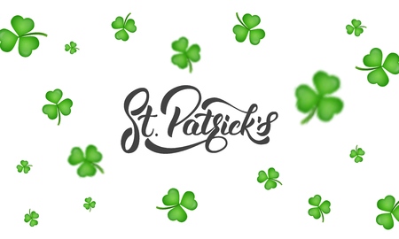 St. Patrick's Day. Clover shamrock leaves background and St. Patrick's lettering. St. Patricks Day background.のイラスト素材
