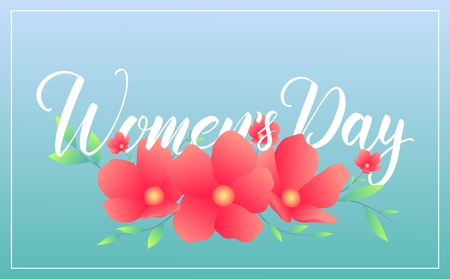 Women Day March 8. Banner with spring flowers and calligraphy for International Womens Dayのイラスト素材