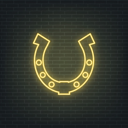 Saint Patrick's Day. Neon glowing sign of lucky horseshoe. Saint Patrick neon set.のイラスト素材