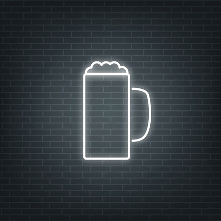 Saint Patrick's Day. Neon glowing sign of irish beer mug. Saint Patrick neon set.のイラスト素材