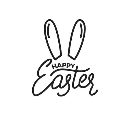 Easter. Label badge emblem of Happy Easter linear lettering and rabbit ears.のイラスト素材