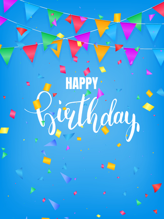 Birthday greeting card. Colorful confetti and calligraphy letteringのイラスト素材