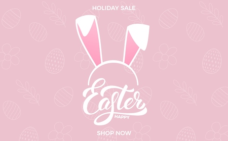 Easter sale banner background with Easter lettering and rabbit ears holiday maskのイラスト素材