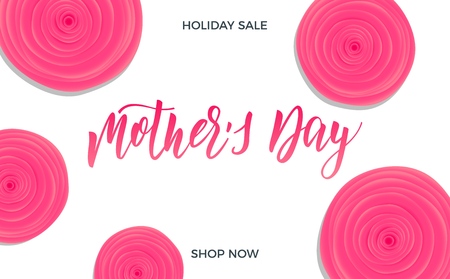 Mothers Day. Holiday card layout with calligraphy lettering and trendy flowers. Mother's Day script calligraphy.のイラスト素材