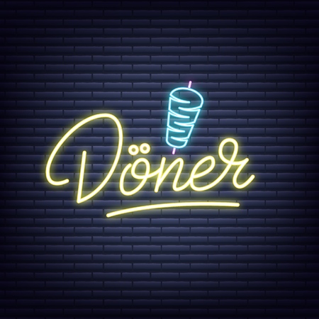 Doner. Doner neon sign. Neon glowing signboard banner designの写真素材