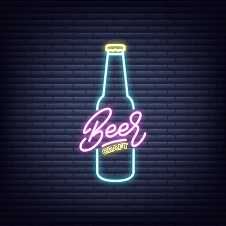Craft Beer. Beer neon sign. Neon glowing signboard banner designのイラスト素材
