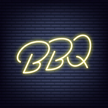 BBQ. Barbeque neon sign. Neon glowing signboard banner designのイラスト素材