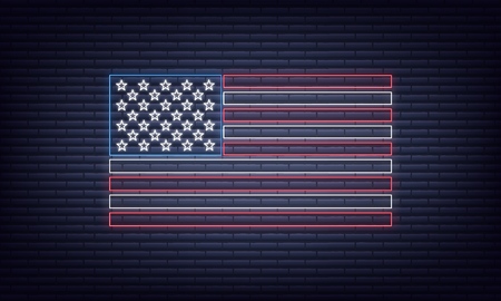 USA flag. Neon glowing sign of USA National flag.のイラスト素材