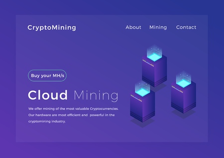 Crypto mining. Cloud cryptocurrency miners concept isometric vector illustration. Landing page designの写真素材