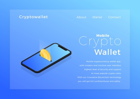 Crypto wallet isometric illustration. Cryptocurrency mobile storage app conceptのイラスト素材