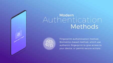 Authentication. Modern biometric fingerprint authentication method. Isometric concept of modern digital securityの写真素材