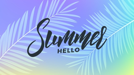 Summer. Trendy tropical background of holographic colors. Summer banner for promotion, sale, party eventsのイラスト素材