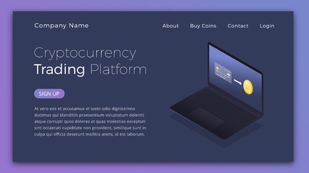 Cryptocurrency trading. Isometric illustration of buying cryptocurrency by credit card. Cryptocurrency trading platform page designのイラスト素材