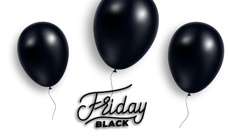 Black Friday. Realistic glossy black balloon and lettering. Black Friday sale banner designのイラスト素材