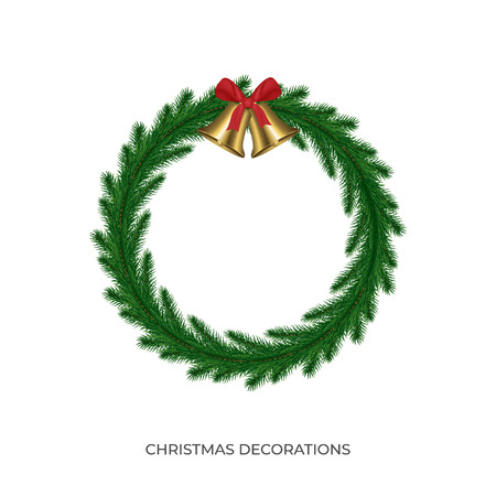Christmas wreath with Jingle Bells. Winter seasonal decoration for Xmas celebrationのイラスト素材