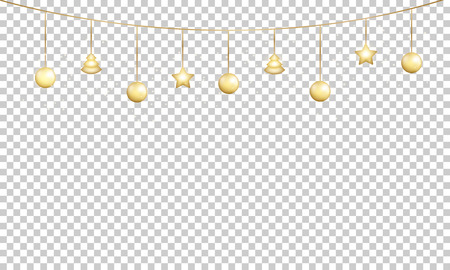 Gold garland decoration. Shiny golden glowing decoration for Xmas and New Year celebration.の写真素材