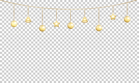 Gold garland decoration. Shiny golden glowing decoration for Xmas and New Year celebration.