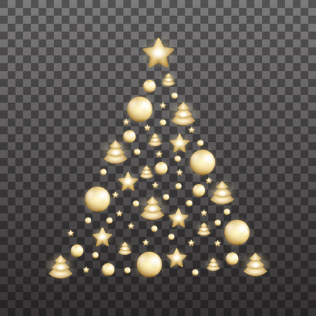 Christmas tree made of shiny gold decorations. Shiny Xmas balls collect in a Christmas tree shape.の写真素材