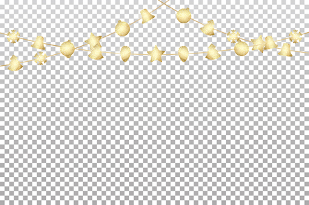 Christmas glitter garland. Gold glitter dectoration for Winter holidays.のイラスト素材