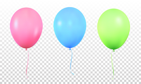 Balloons. Realistic vibrant colorful helium balloons with ribbons. Isolated ballon.の写真素材