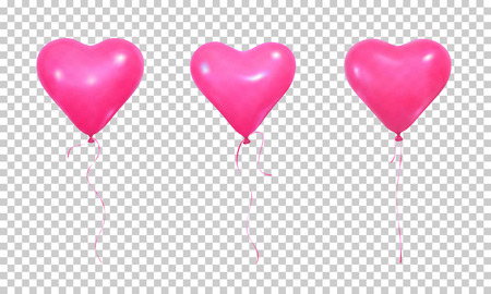 Valentine's Day balloons. Set of realistic pink helium balloons of heart shape and ribbons.のイラスト素材