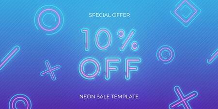 Sale banner neon template. Neon sale discount offer.のイラスト素材