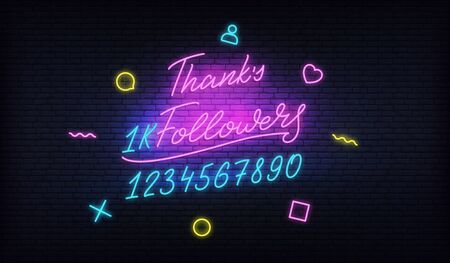 Thanks Followers neon.Social media template followers milestone. Congratulation card with numbers.のイラスト素材