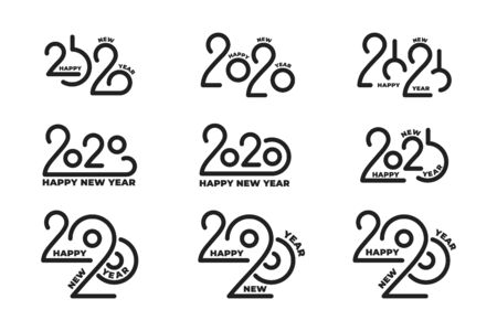 2020 New Year. Winter holiday lettering typography   set for New Year 2020 celebration.のイラスト素材