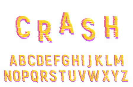 Glitch font alphabet design. Distorted vector typeface.のイラスト素材