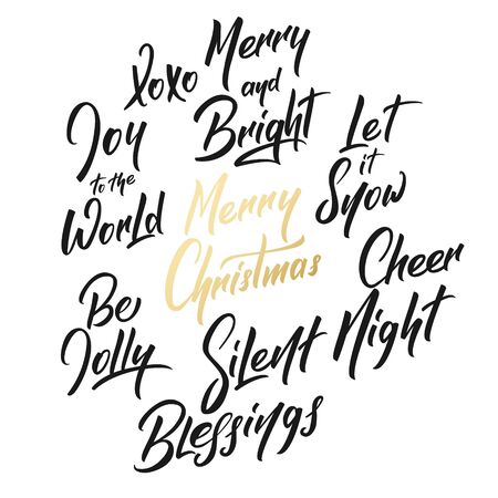 Christmas lettering set. Winter holiday calligraphy labels design for Xmas celebration.のイラスト素材