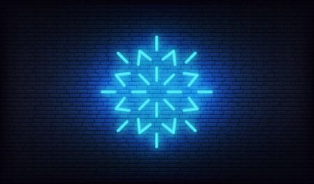 Snowflake neon icon. Vector glowing neon blue snow icon.のイラスト素材