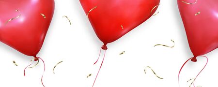 Valentines Day background. Realistic heart balloons flying on white wallpaper. Valentines Day banner.のイラスト素材