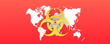 Coronavirus background of biohazard sign above the world. Warning covid-19 quarantine concept.のイラスト素材