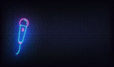 Neon microphone. Template for karaoke, live music, stand up, comedy show.のイラスト素材