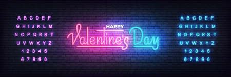Valentines Day. Valentines Day neon glowing lettering sign.の写真素材