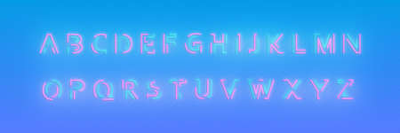 Alphabet neon font. Glowing neon colored 3d modern alphabet typeface.
