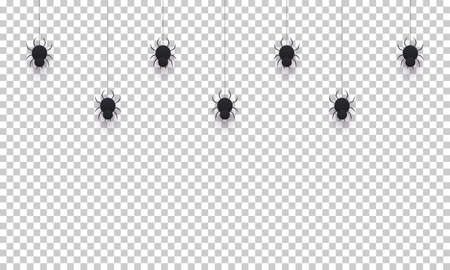 Halloween hanging spiders background. Spooky Halloween background.のイラスト素材