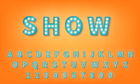 3d alphabet with light bulbs. Retro style typography typeface.のイラスト素材